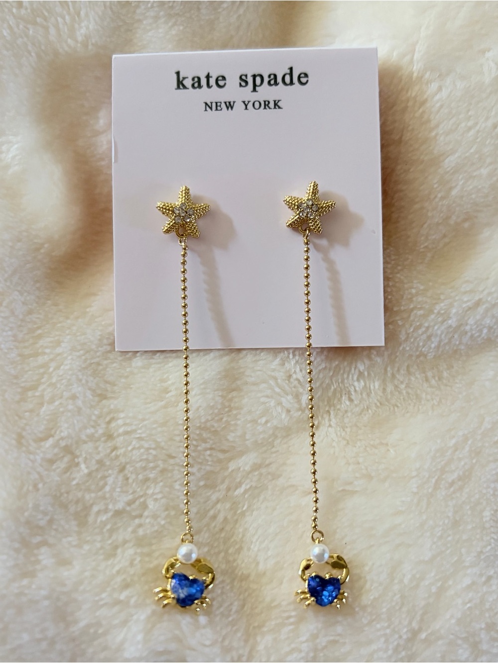 kate spade Gold Star Drop Earrings with Blue Heart crab & Pearl Accents